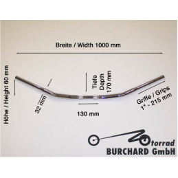 Fat Flyer motorstuur 32 mm 1000 mm chroom Highway Hawk