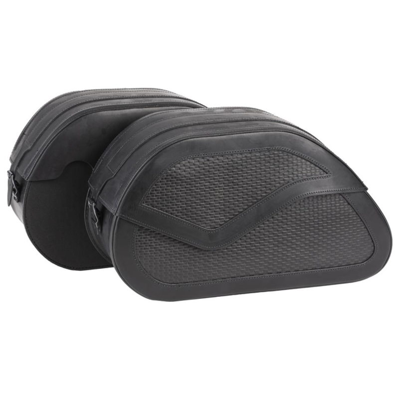Ledrie Rigid zadeltassen zwart leer basket weave 27L