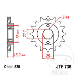 Voortandwiel JT 736.15 - 520  Fijne Spiebanen 22/25