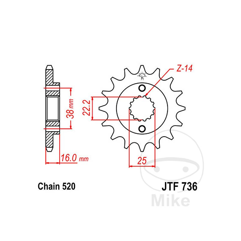Voortandwiel JT 736.15 - 520  Fijne Spiebanen 22/25