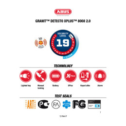 Abus 8008 Granit Detecto XPlus 2.0 remschijfslot grijs