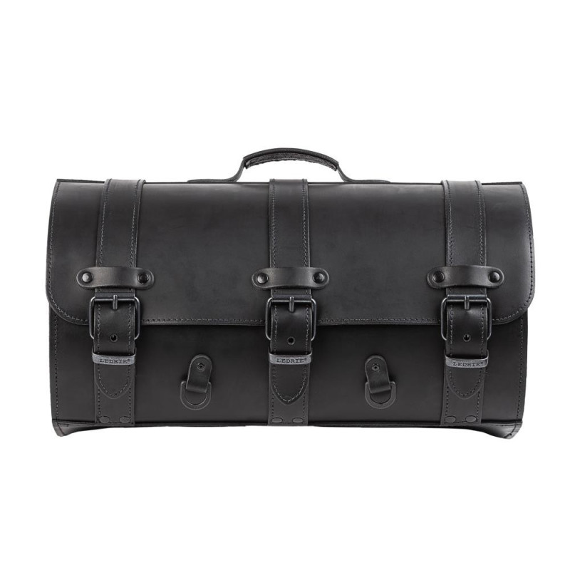 Ledrie Motor Topkoffer Large | Zwart Leer met Gespen