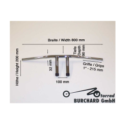 Wishbone motorstuur 1 inch chroom 800 mm Highway Hawk